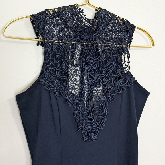 Lulu's Small Navy Blue Gorgeous Renaissance Court Lace Cocktail Mini Dress‎ - Picture 2 of 16
